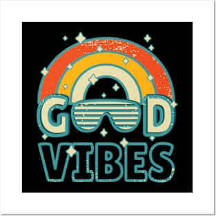 Good Vibes | Retro | Rainbow | 70s | Sunglasses Posters and Art